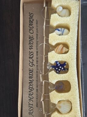 Handmade Glass Wine Charms - Assorted Sea Shells & Starfish